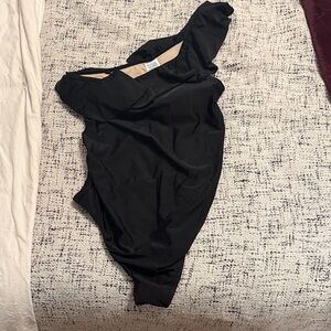 Black One-Shoulder Maternity Swimsuit